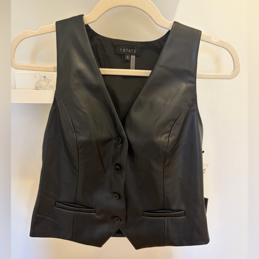 1. State Black Faux Leather Button-Front Vest